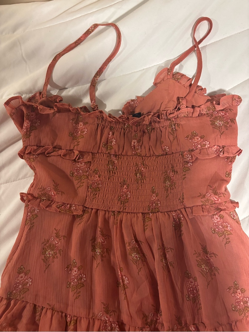 American Eagle Outfitters Rust Floral Ruffle Maxi Dress button up spaghetti - Picture 6 of 6